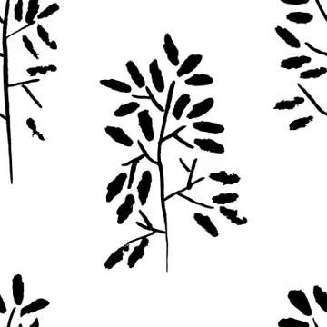 Leaves seamless pattern. Grunge vector dry brush illustration. Illustrazione stock