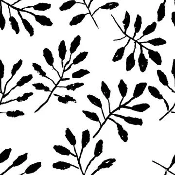 Leaves seamless pattern. Grunge vector dry brush illustration. Stock Illustration