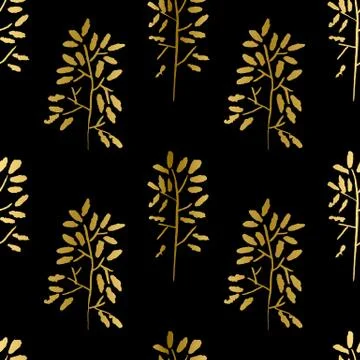 Leaves seamless pattern. Grunge vector dry brush illustration. Stock Illustration