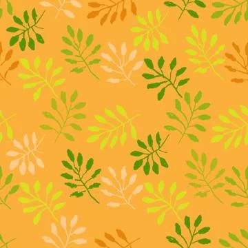 Leaves seamless pattern. Grunge vector dry brush illustration. Stock Illustration