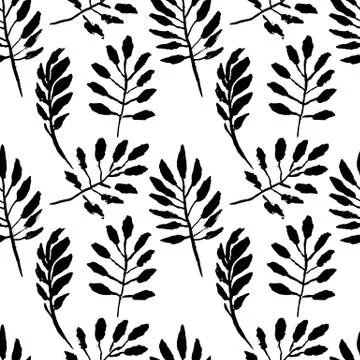 Leaves seamless pattern. Grunge vector dry brush illustration. Stock Illustration