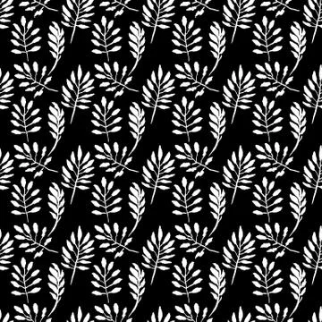 Leaves seamless pattern. Grunge vector dry brush illustration. Illustrazione stock