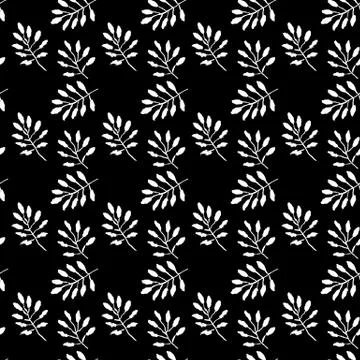 Leaves seamless pattern. Grunge vector dry brush illustration. Stock Illustration