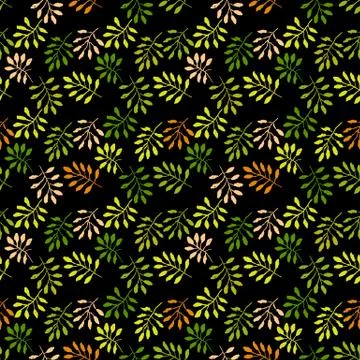 Leaves seamless pattern. Grunge vector dry brush illustration. Illustrazione stock