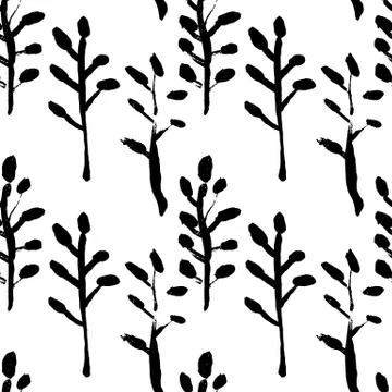 Leaves seamless pattern. Grunge vector dry brush illustration. Illustrazione stock
