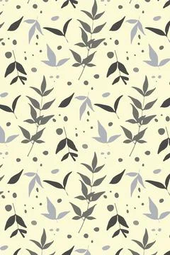 Leaves seamless pattern, hand drawn natural branches in shades of grey. Light Stock Illustration
