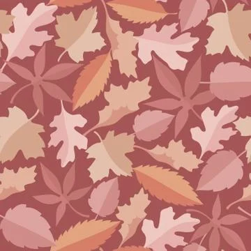 Leaves seamless pattern on marsala red tones. 스톡 일러스트