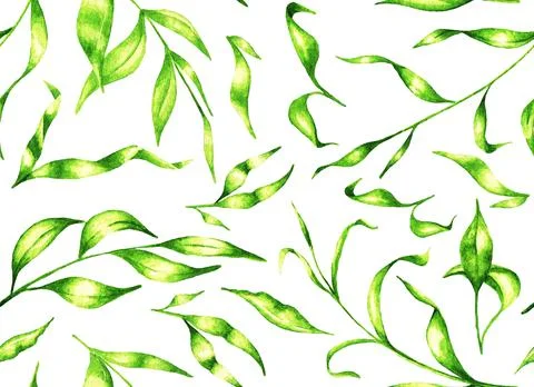 Leaves set. Seamless pattern. Watercolor Stock Illustration