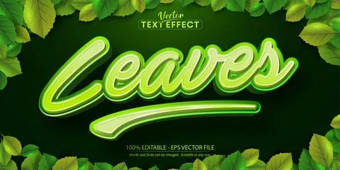 Leaves text, cartoon style editable text effect on green leaves background Stock Illustration