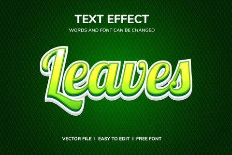 Leaves Text Effect, Green 3D Text Effect Stock Illustration