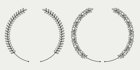 Leaves vines line circular border hand drawn collection-Vector illustration Stock Illustration