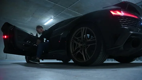 Leaving Exotic V10 Engine Audi R8 Inside a Garage Stock Footage 154777510