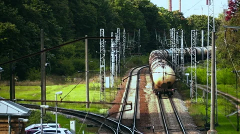 Leaving freight train composition. Shot from above Stock Footage 55758095