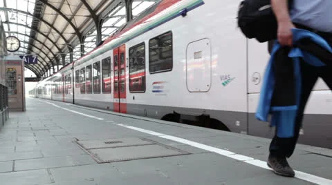 Leaving German train Stock Footage 23111920