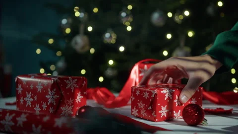 Leaving Gift box under the Christmas tree Stock Footage 256012537