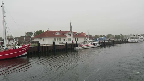 Leaving the harbor of Schaprode with a ferry Video stock 71381133
