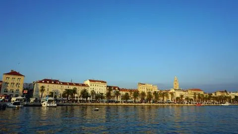  leaving the harbor of split with a boat Stock Photos