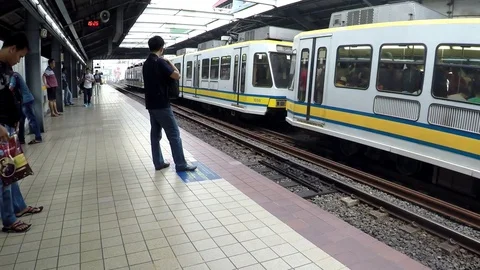 Leaving light railway transit train from station Stock-Footage 71868024