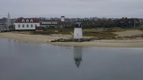 Leaving Nantucket Brant Point lighthouse Stock Footage 142251804