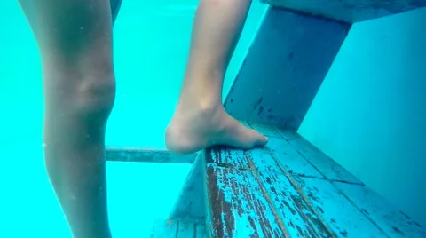  Leaving the pool, close up of feet Stock Footage 51231372