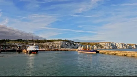 Leaving the Port of Dover from a Ship Stock Footage 219236548