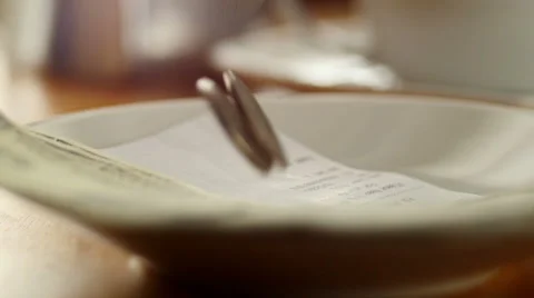 Leaving tip with US dollars, slow motion Stock Footage 51862074