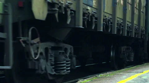 Leaving the train wheels. Close-up Stock Footage 55760524