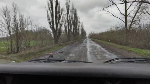 Leaving Ugledar on Destroyed Road, April 2022 Vídeo Stock 317219682