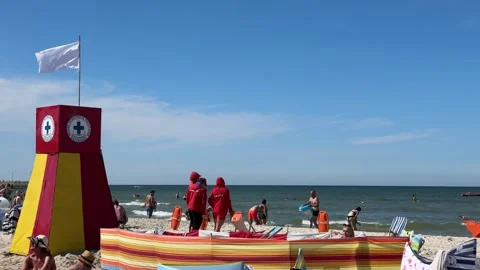 Łeba Beach During Summer Holiday on August 13, 2024 Stock Footage 281874491