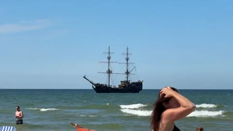 Łeba Beach During Summer Holiday on August 13, 2024 Stock Footage 281874995