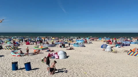 Łeba Beach During Summer Holiday on August 13, 2024 Stock Footage 281875622