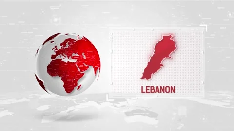 Lebanon 4K Tech Map Beside Globe On White Background Stock Footage 338240161