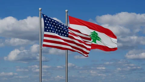 Lebanon and USA two flags Stock Footage 279574677