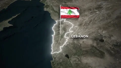 Lebanon Border Map Animation with 3D Waving of Lebanon National Flag on Wor.. Stock Footage 329633621