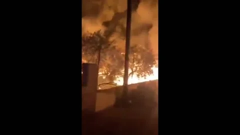 Lebanon: Fires devour trees and vehicles after Israeli raid in Deir Zahra... Stock Footage 291289137