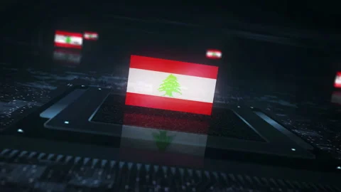 Lebanon flag on computer cpu Stock Footage 339409542