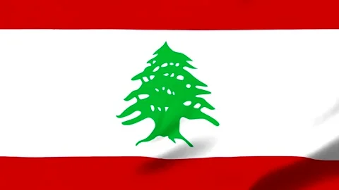 Lebanon flag with green cedar tree on white and red background Видео 343573330
