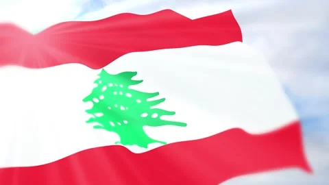Lebanon Flag Seamless Loop 4k 60fps on Sky Background Stock Footage 340626020