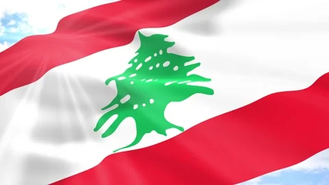 Lebanon Flag Seamless Loop 4k 60fps on Sky Background Stock Footage 341563420