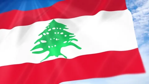 Lebanon Flag Seamless Loop 4k 60fps on Sky Background Stock Footage 341674725