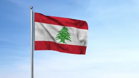 Lebanon flag waving loop animation with sky background Stock Footage 314419372