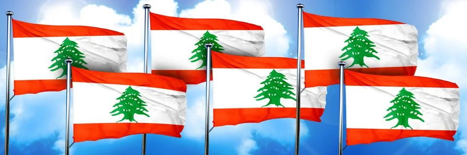 Lebanon flags, 3D rendering, on a cloud background Stock Illustration