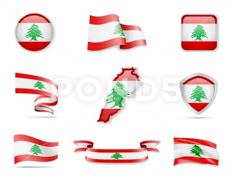 Lebanon flags collection. Vector illustration set flags and outline of ...