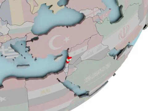 Lebanon on globe with flags Stock Illustration