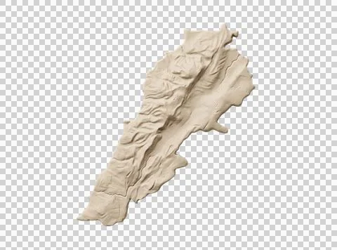 Lebanon map 3d relief surface mountain country topographic atlas geographic.. Stock Photos