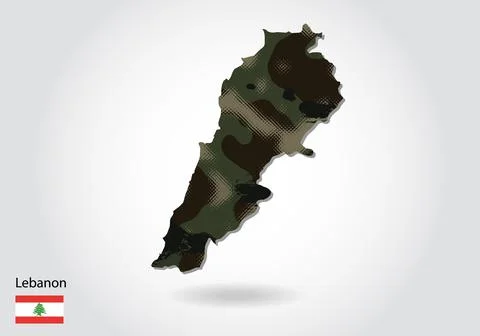 Lebanon map with camouflage pattern, Forest - green texture in map. Military  Stock Illustration