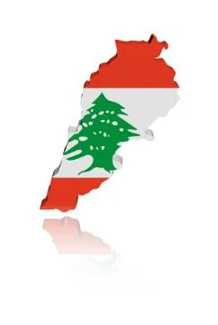 Lebanon map flag 3d render with reflection illustration Stock Illustration