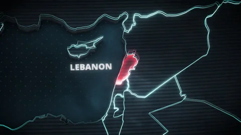 Lebanon Map High-Tech Red Alert Highlight For News Broadcast Stock-Footage 336123889