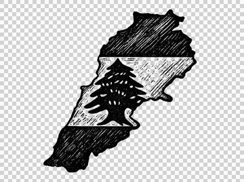 Lebanon map outline with cedar tree emblem on transparent background. Stock Illustration