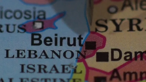 Lebanon Map With Red Push Pin Pointing, Closeup Stock Footage 253618131